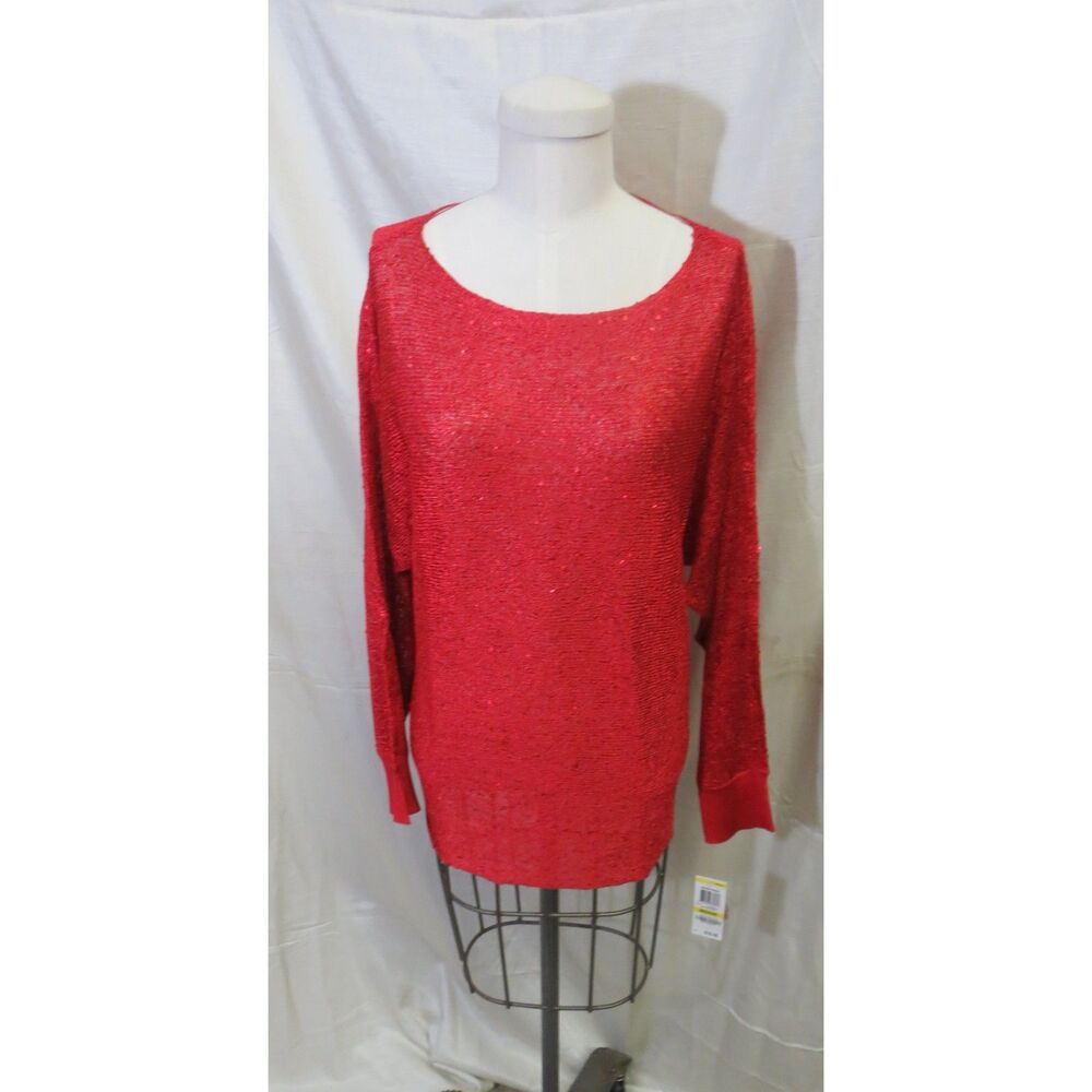 Woman's NOUVEAU ROSSA Sweater Red Amore Color Sewn In Sequins Size M ~NWT~